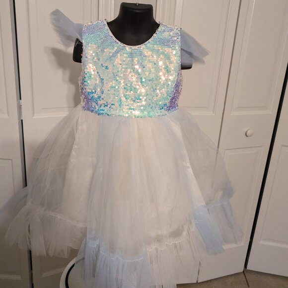 Sequin and Tulle Kids Formal Dress - White and Blue - Picture 1 of 3